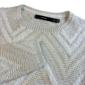Vero Moda Lorissa Women's Size Small Cream Metallic Fuzzy Chevron Knit Sweater